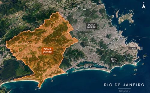 Mapa de atuação da M Leite Demolição na Zona Oeste do Rio de Janeiro