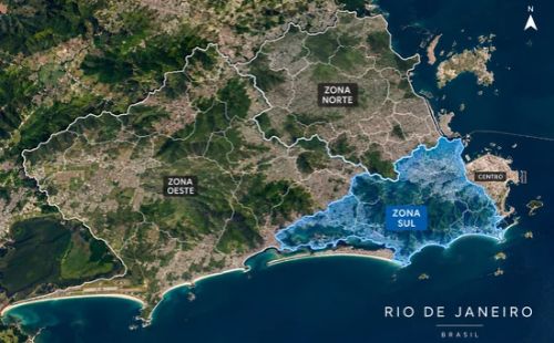 Mapa de atuação da M Leite Demolição na Zona Sul do Rio de Janeiro